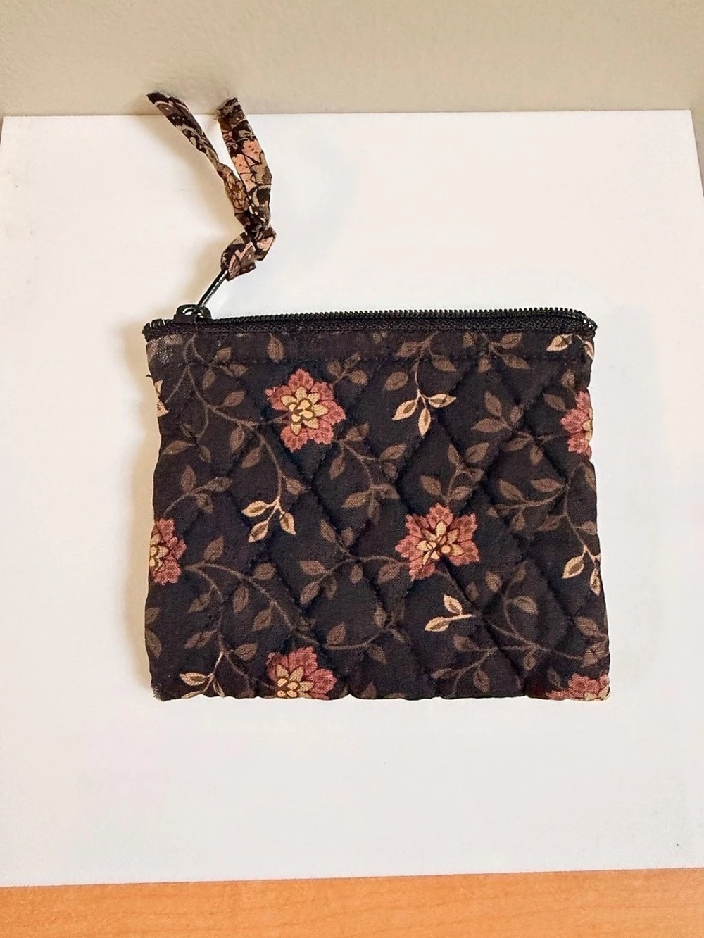 Vintage Vera Bradley Black Walnut Coin Purse Pouch Quilted Cotton 90s Green Tag